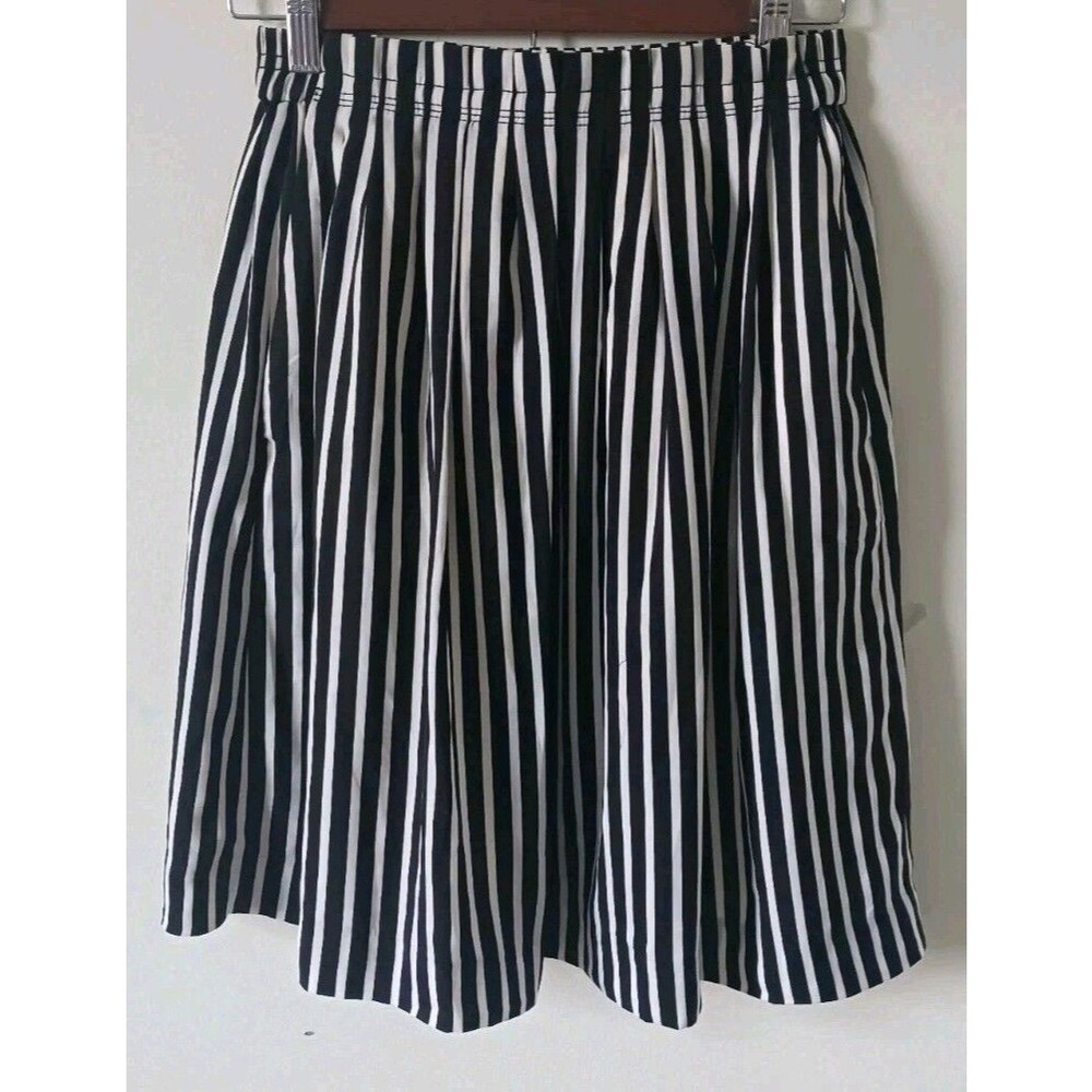 J.Crew Mercantile Pleated Skirt Women 0 Black White Striped Knee Length